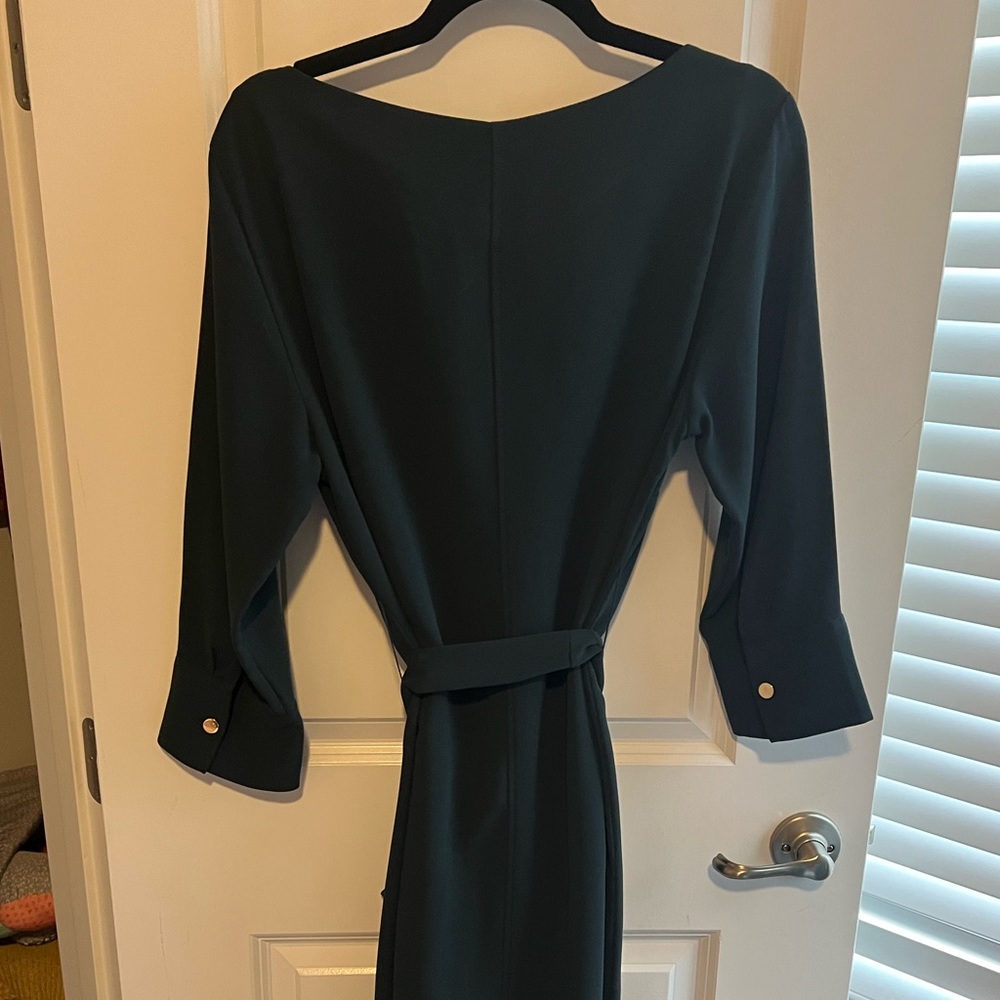 H&M Dark Teal Boat Neck Dress with Tie Waist Size L - Picture 4 of 4